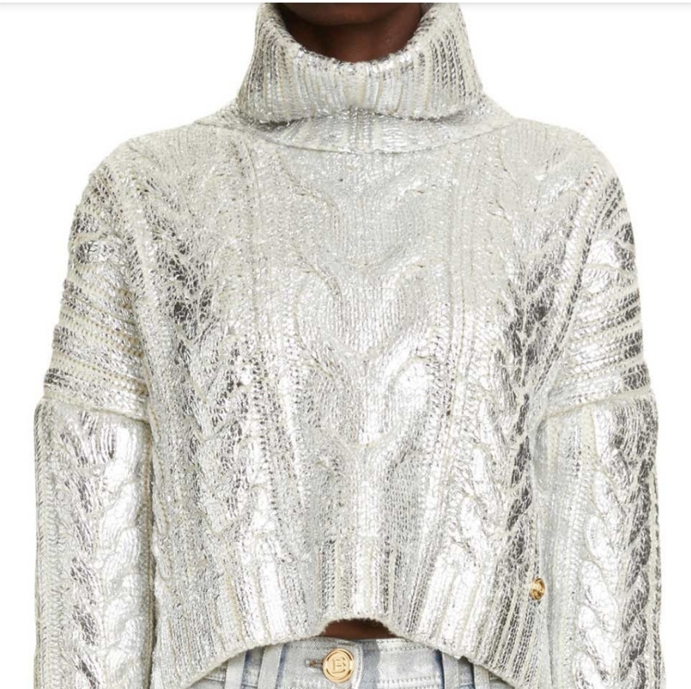 Authentic fw22 Balmain chunky knit silver sweater,  like new!